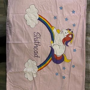 Novelty pink standard size pink unicorn hand painted pillowcase